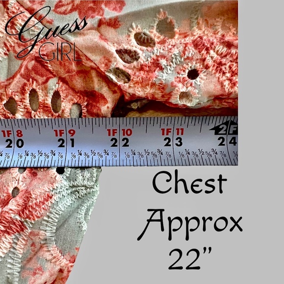 NWT GUESS Silvia Tie-Front Puff Sleeve Embroidered Eyelet Cotton Crop Top/XL - Picture 13 of 16